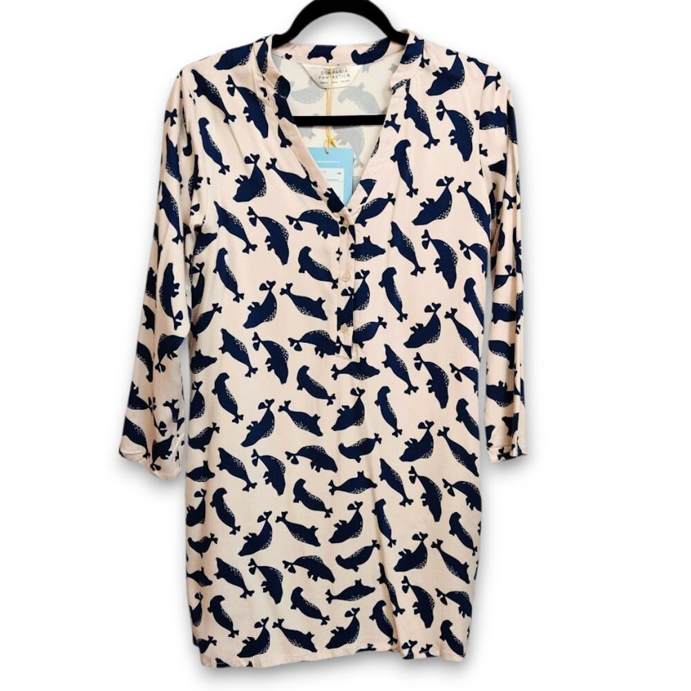 COMPANIA FANTASTICA Short Dress Pink Blue Colorful Kidcore Walrus Print XS